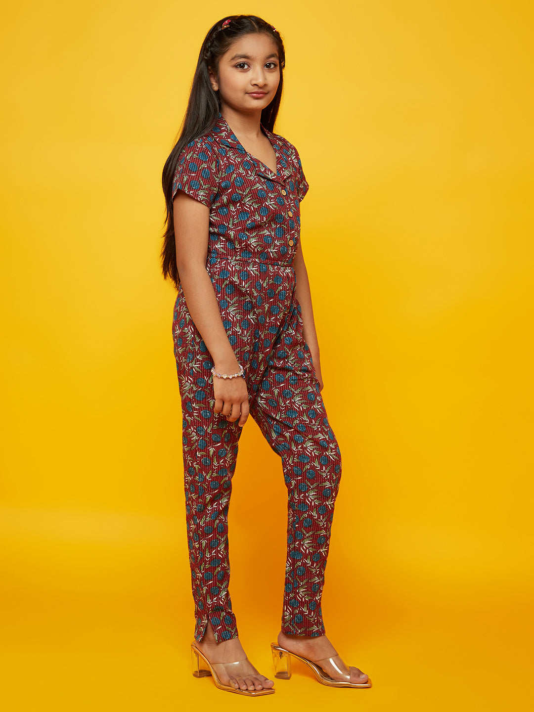 Maroon Floral Print Jumpsuit