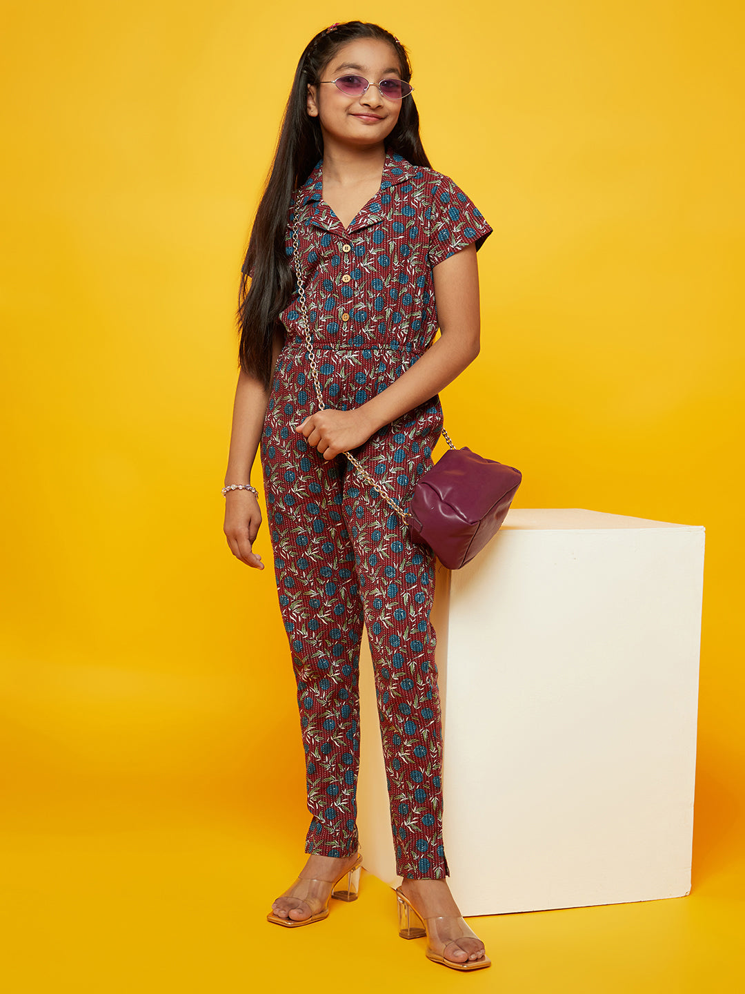 Maroon Floral Print Jumpsuit