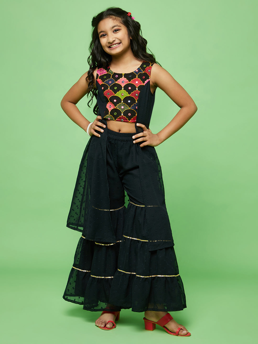 Black Embroidered Kurta With Sharara