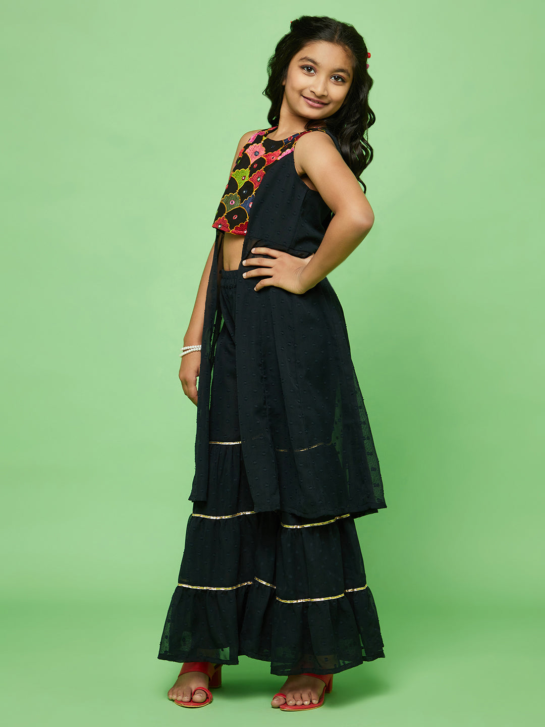 Black Embroidered Kurta With Sharara