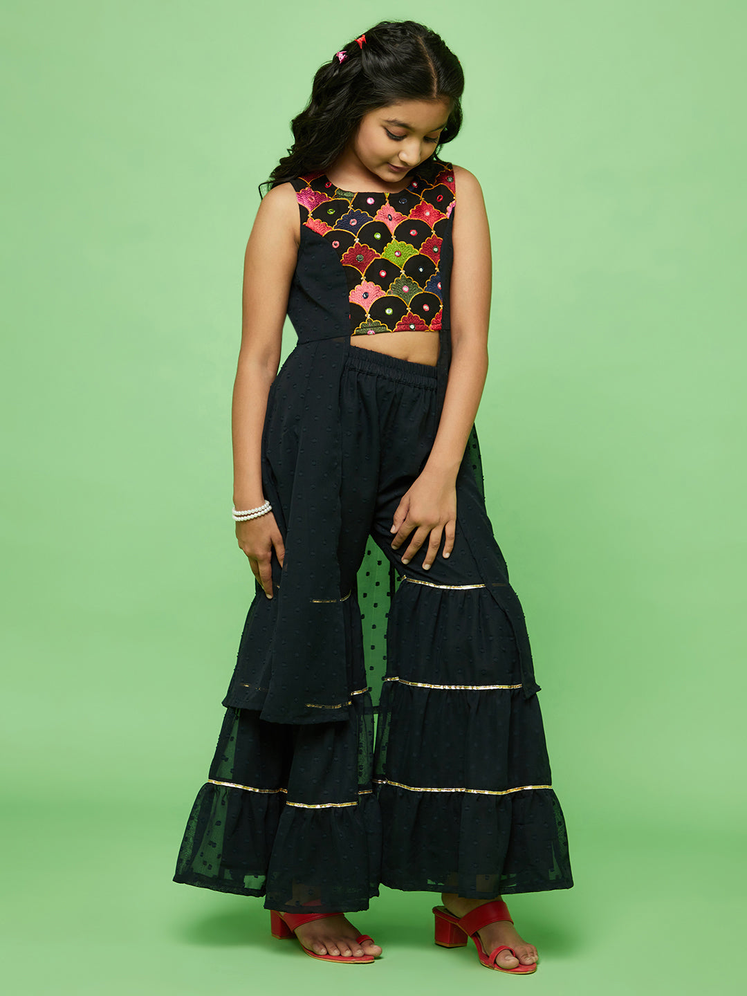 Black Embroidered Kurta With Sharara