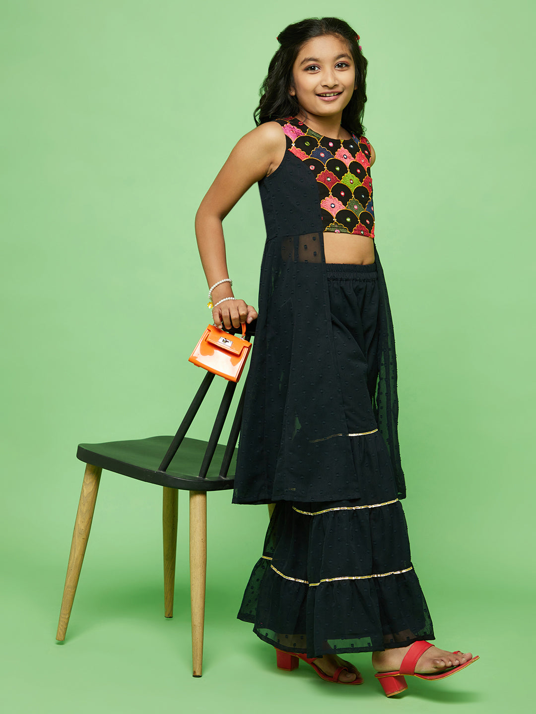 Black Embroidered Kurta With Sharara