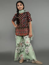 Black Embroidered Kurta Sharara With Dupatta