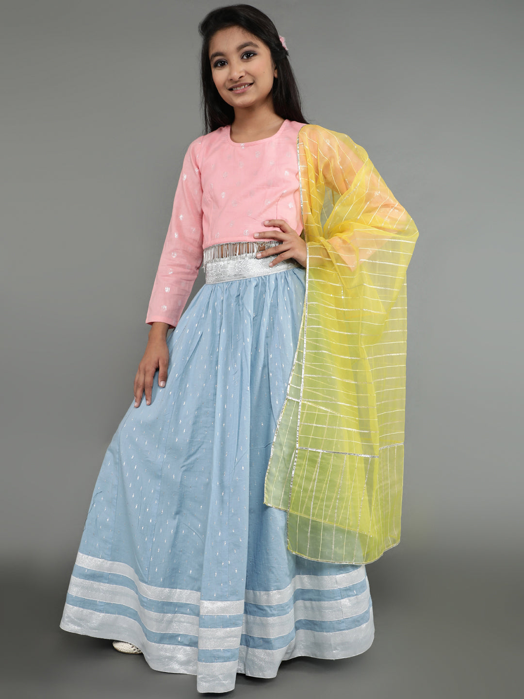 Blue & Pink Dobby Design Lehenga Choli With Dupatta