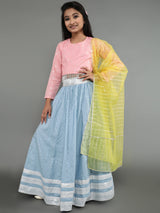 Blue & Pink Dobby Design Lehenga Choli With Dupatta