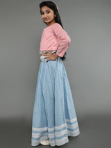 Blue & Pink Dobby Design Lehenga Choli With Dupatta