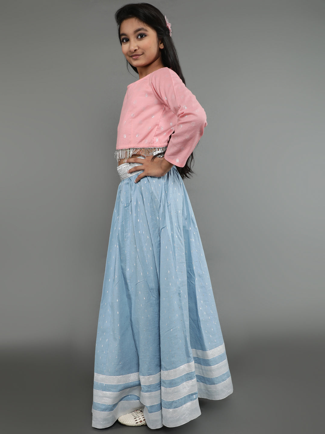 Blue & Pink Dobby Design Lehenga Choli With Dupatta
