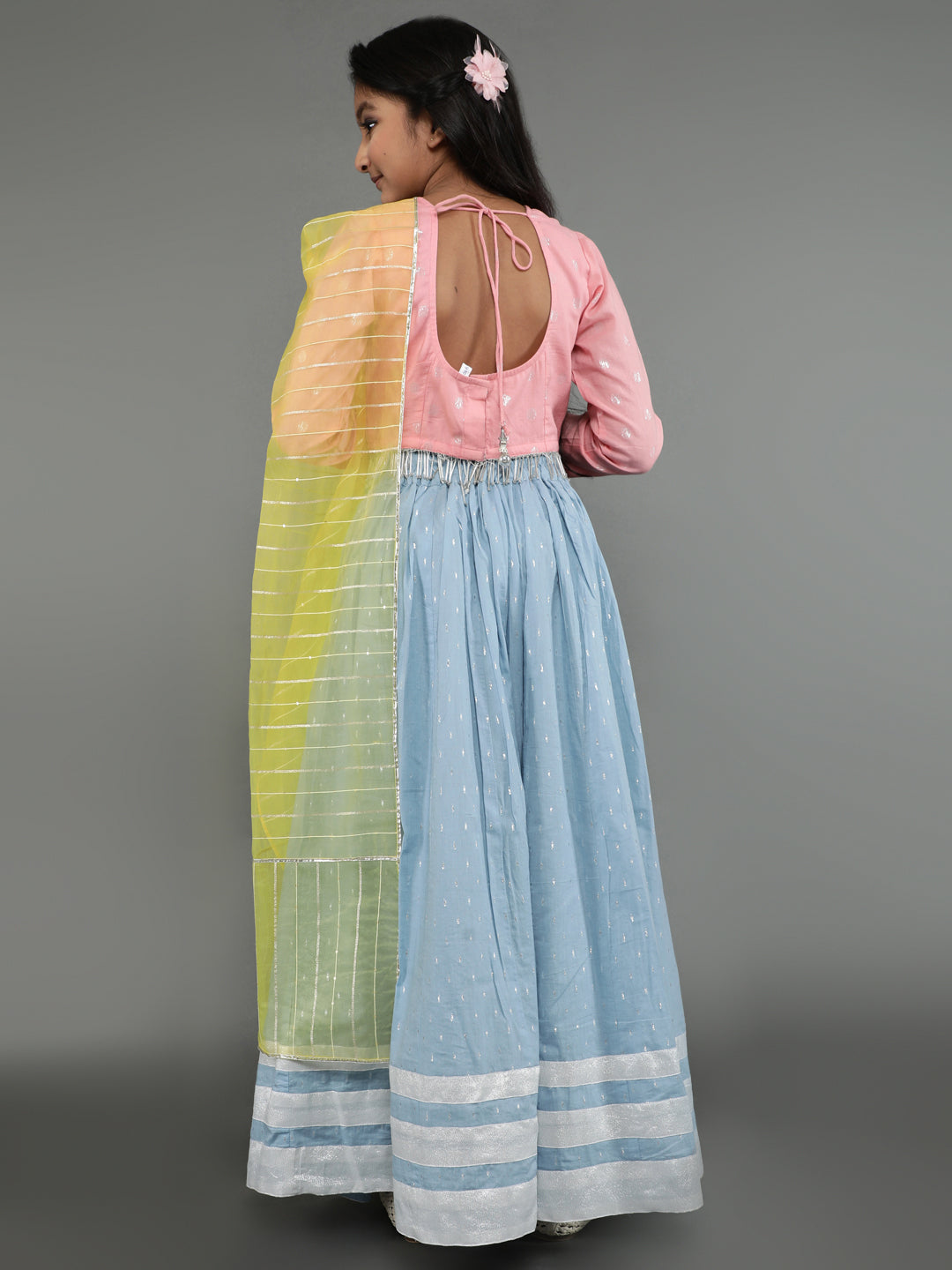 Blue & Pink Dobby Design Lehenga Choli With Dupatta
