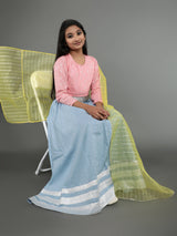 Blue & Pink Dobby Design Lehenga Choli With Dupatta