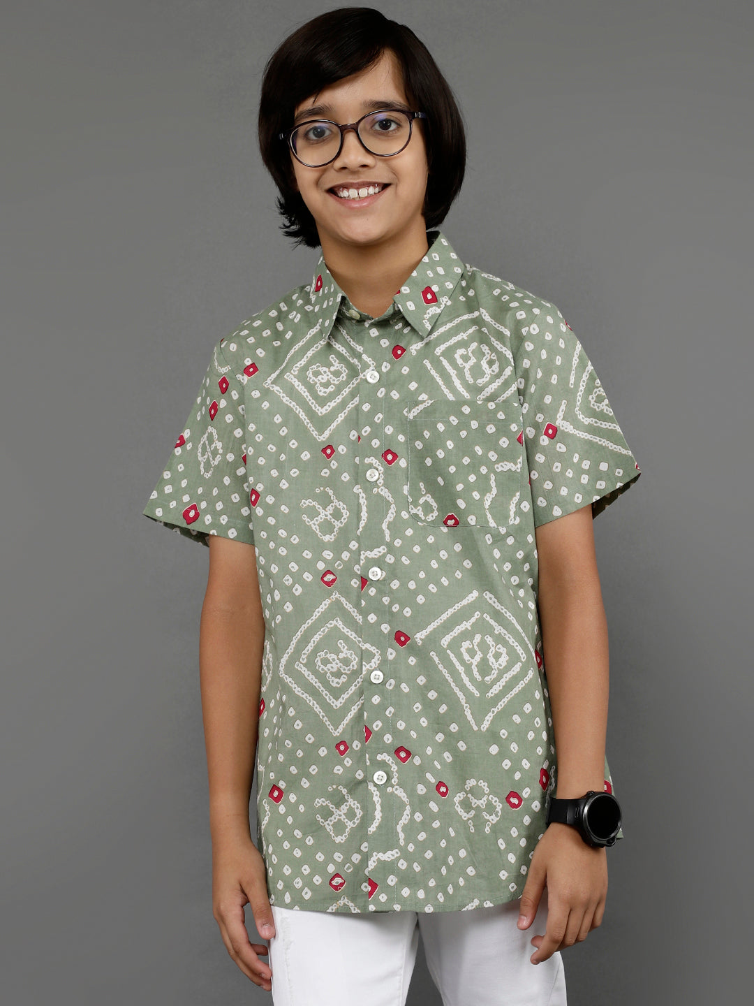 Pastel Green Bandhani Print Shirt - Elganza