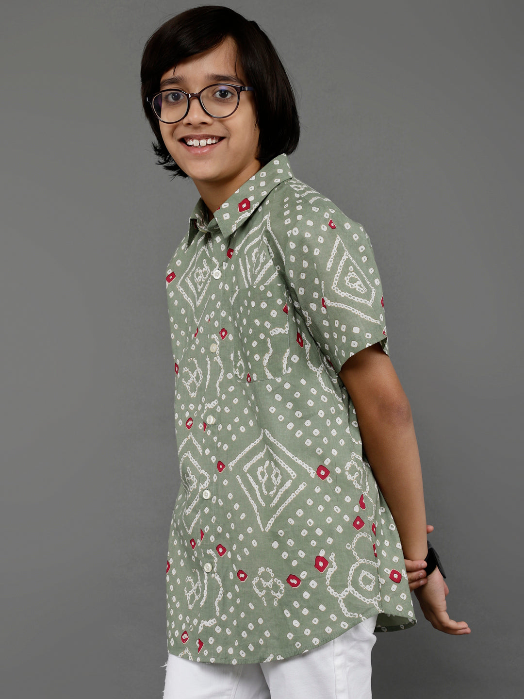 Pastel Green Bandhani Print Shirt - Elganza