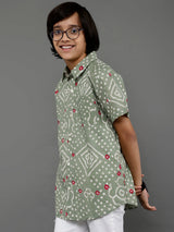 Pastel Green Bandhani Print Shirt - Elganza