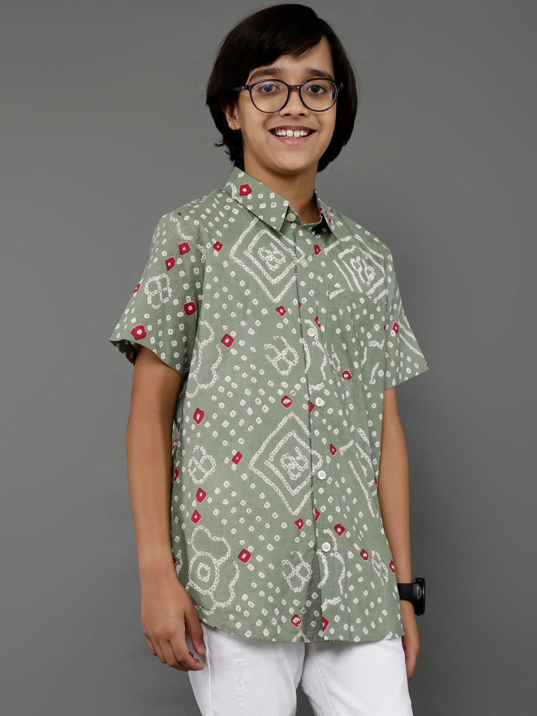 Pastel Green Bandhani Print Shirt - Elganza