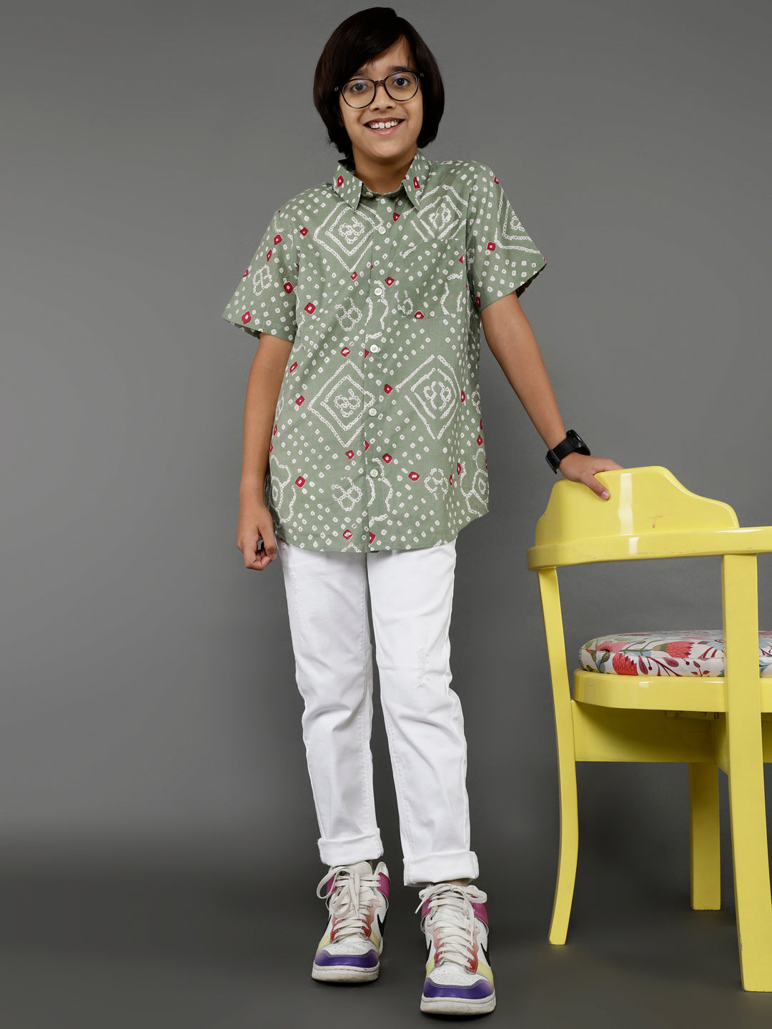 Pastel Green Bandhani Print Shirt - Elganza