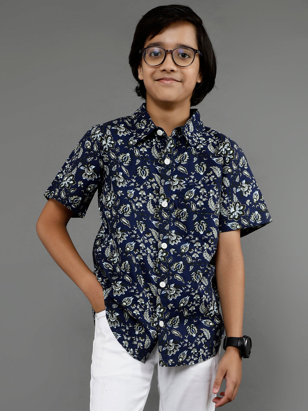 Navy Blue Printed Shirt - Elganza
