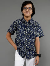 Navy Blue Printed Shirt - Elganza