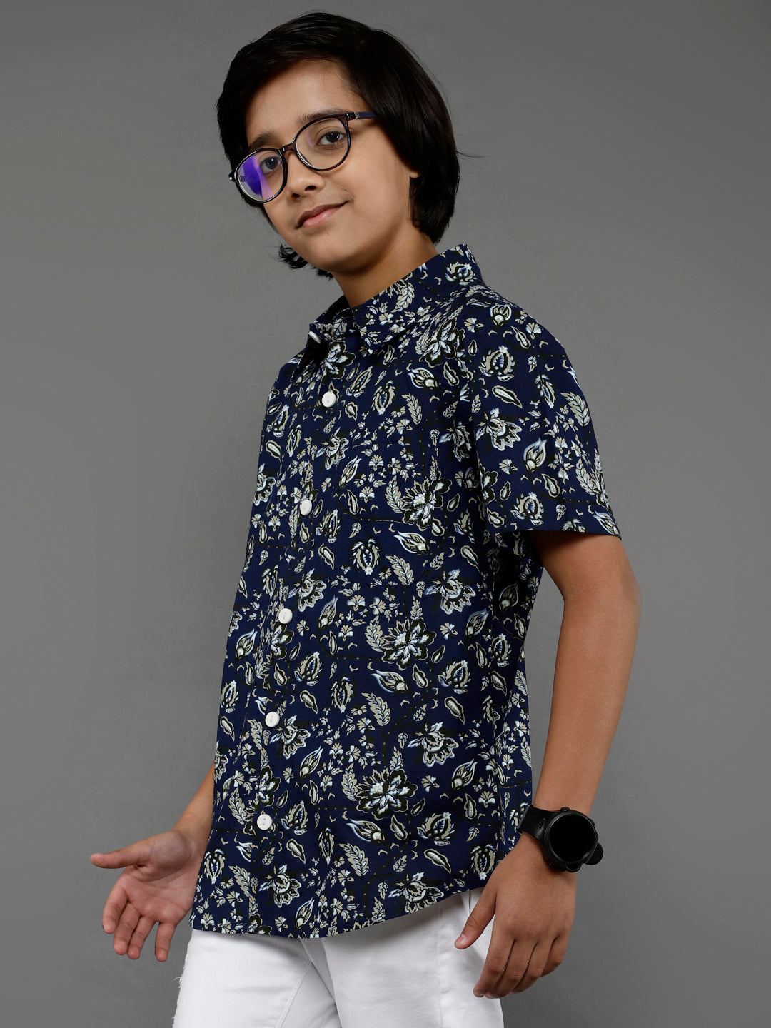 Navy Blue Printed Shirt - Elganza