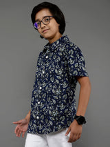 Navy Blue Printed Shirt - Elganza