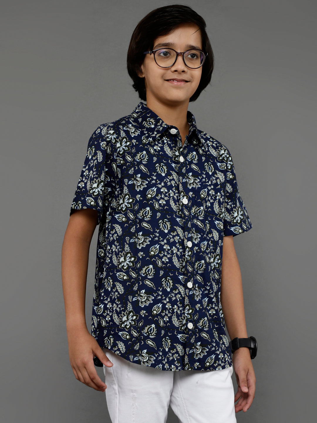 Navy Blue Printed Shirt - Elganza