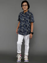 Navy Blue Printed Shirt - Elganza