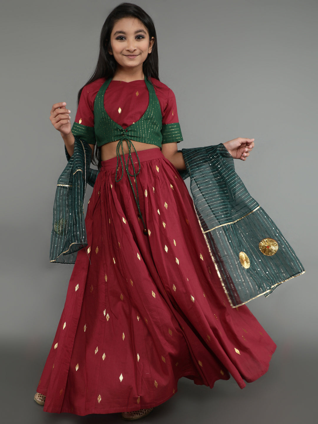 Maroon Woven Design Lehenga Choli With Dupatta