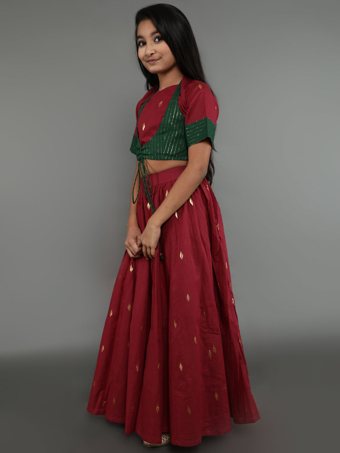 Maroon Woven Design Lehenga Choli With Dupatta