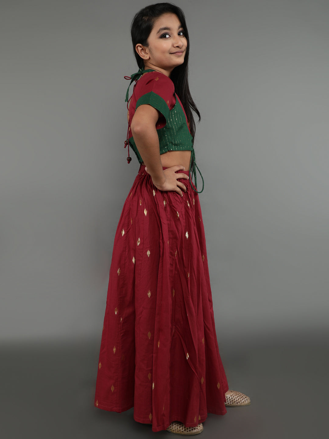 Maroon Woven Design Lehenga Choli With Dupatta