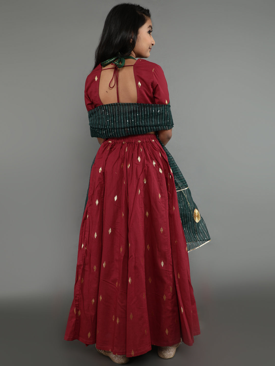 Maroon Woven Design Lehenga Choli With Dupatta