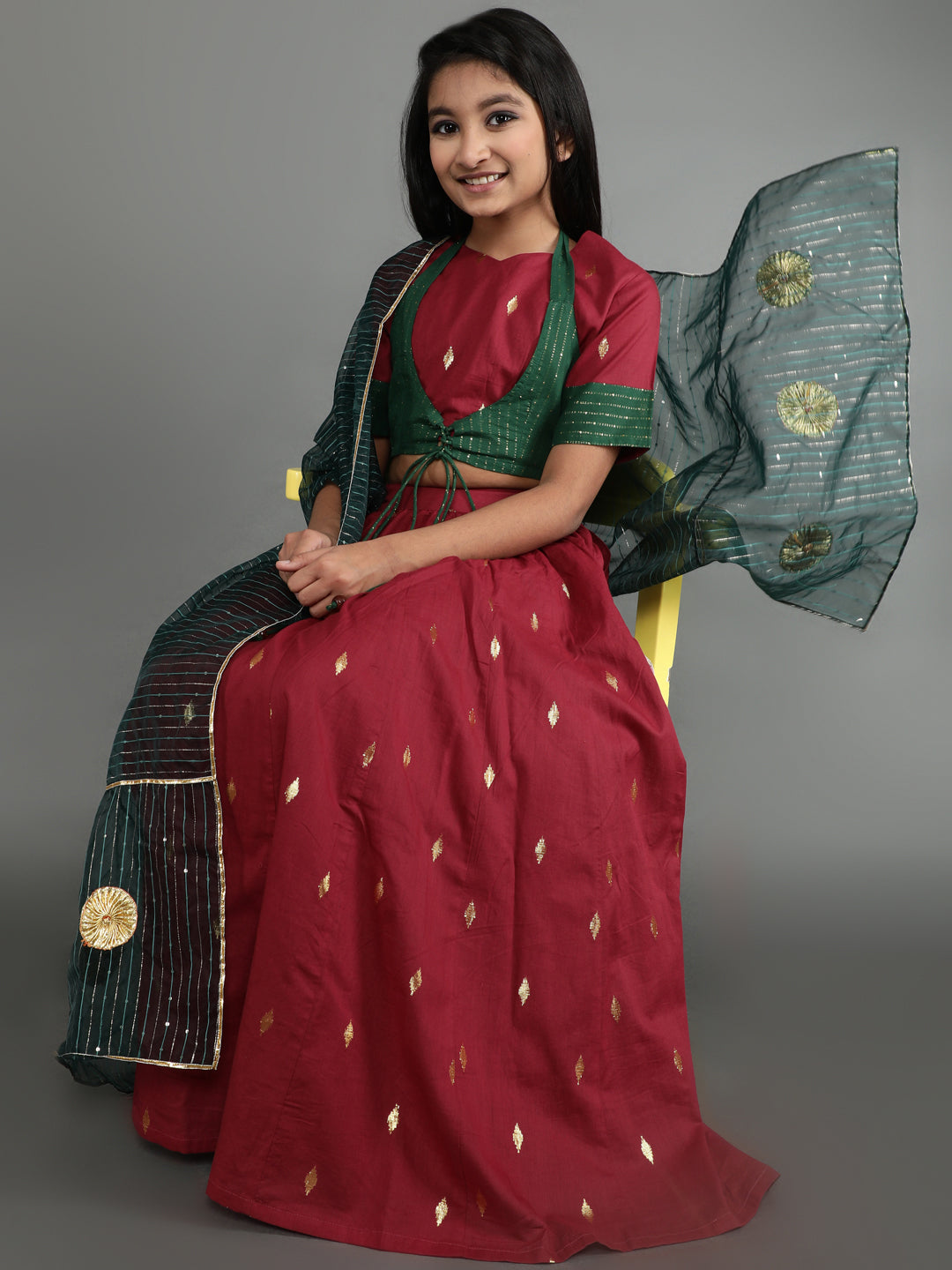 Maroon Woven Design Lehenga Choli With Dupatta