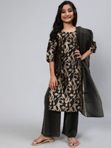 Black Brocade Designed Kurta Palazzo With Dupatta