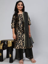 Black Brocade Designed Kurta Palazzo With Dupatta