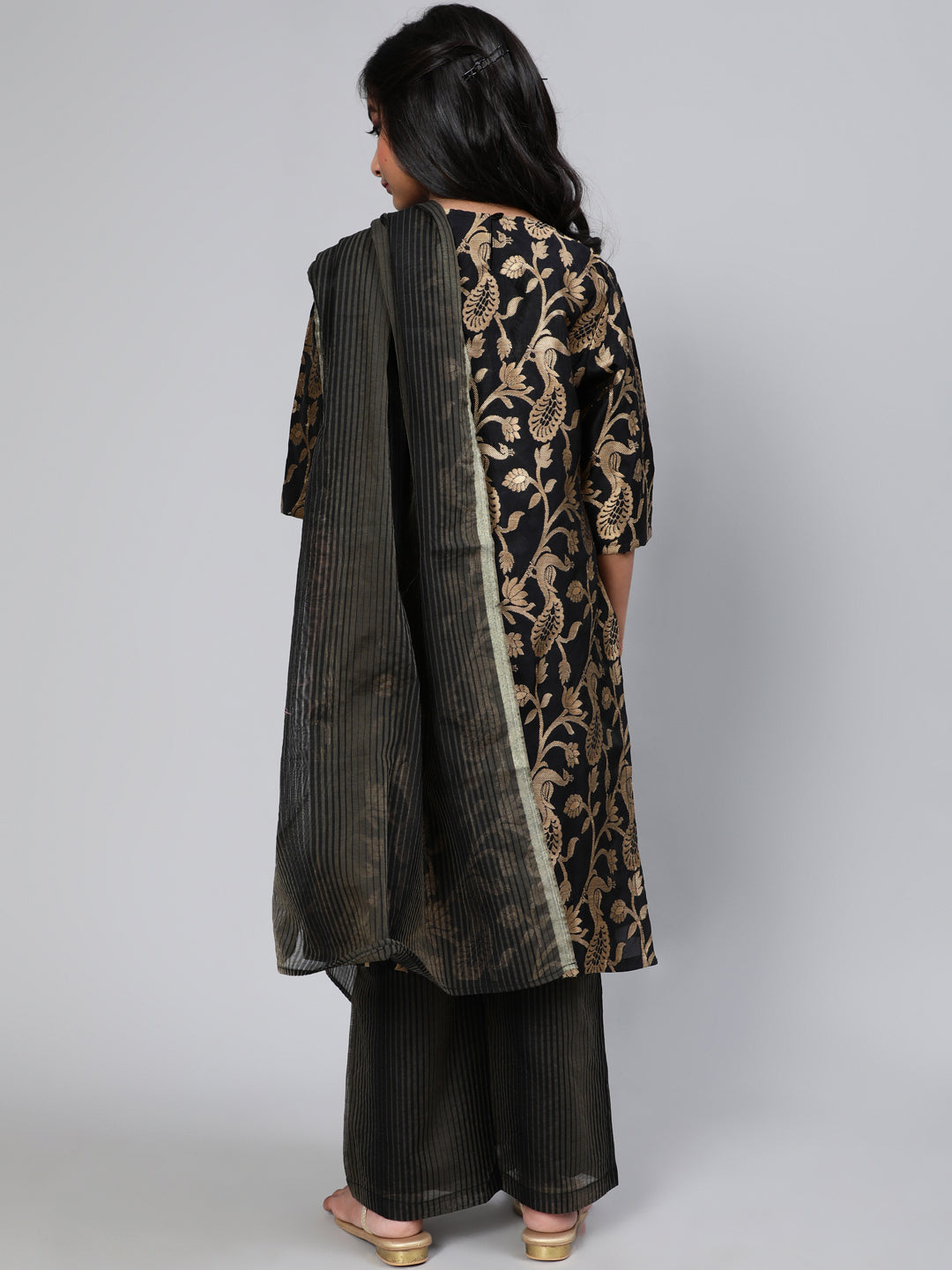 Black Brocade Designed Kurta Palazzo With Dupatta
