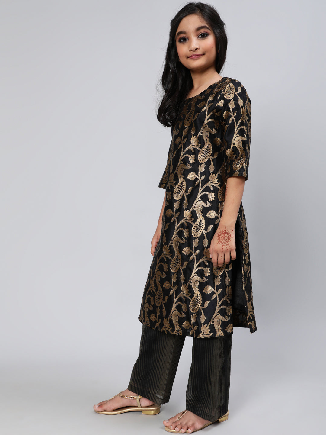 Black Brocade Designed Kurta Palazzo With Dupatta