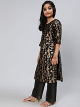 Black Brocade Designed Kurta Palazzo With Dupatta