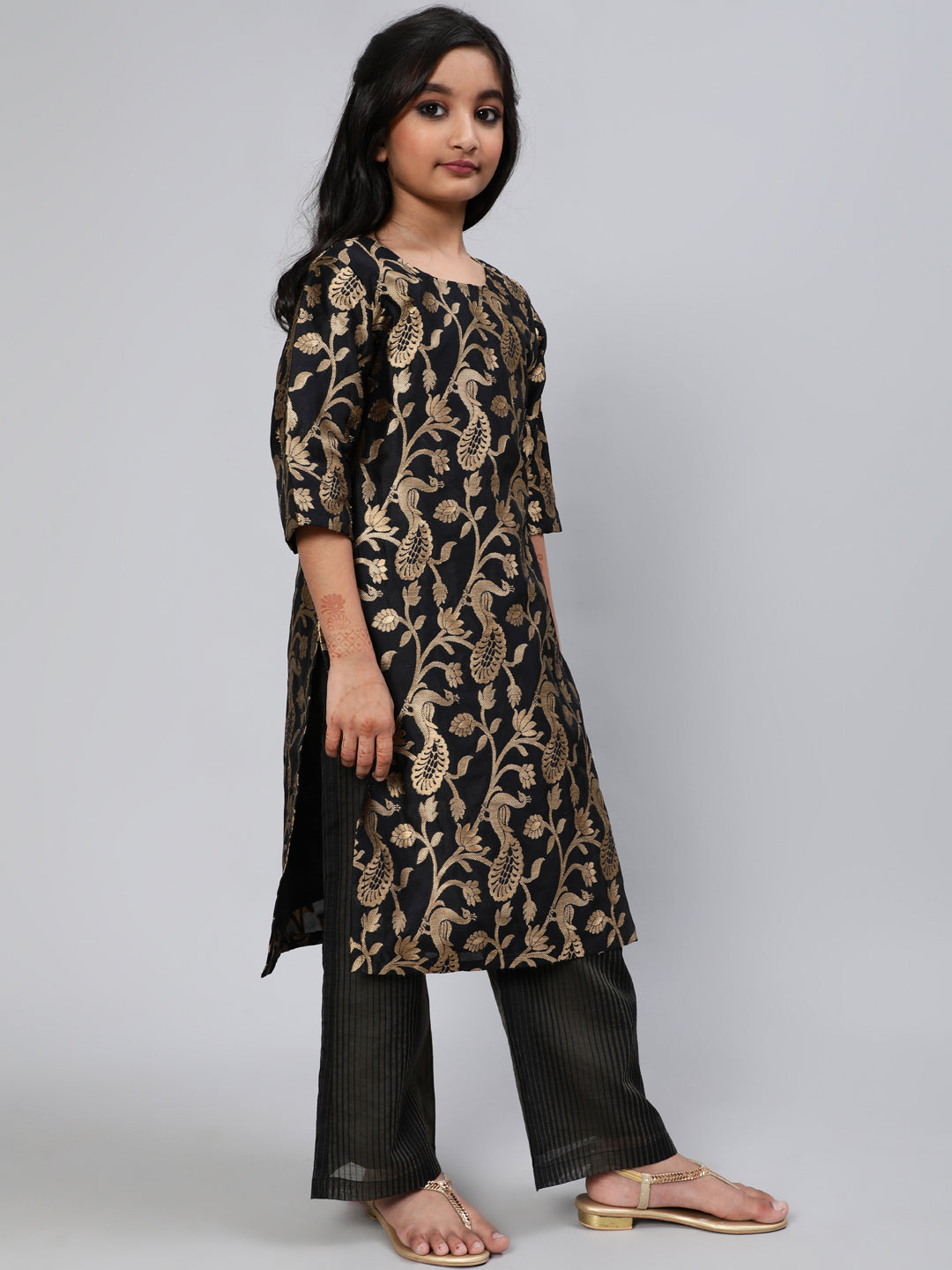 Black Brocade Designed Kurta Palazzo With Dupatta