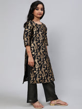 Black Brocade Designed Kurta Palazzo With Dupatta