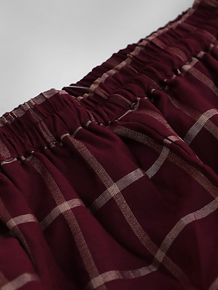 Burgundy Woven Designed Kurta Sharara With Dupatta