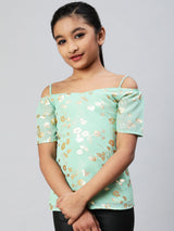 Sea Green Floral Print Top - Elganza