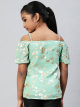 Sea Green Floral Print Top - Elganza
