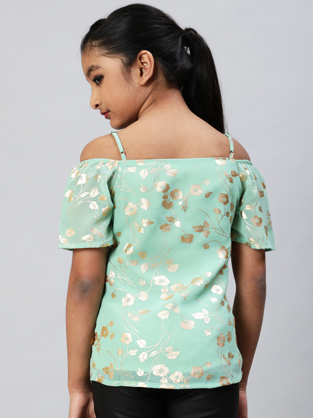 Sea Green Floral Print Top - Elganza