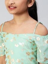 Sea Green Floral Print Top - Elganza