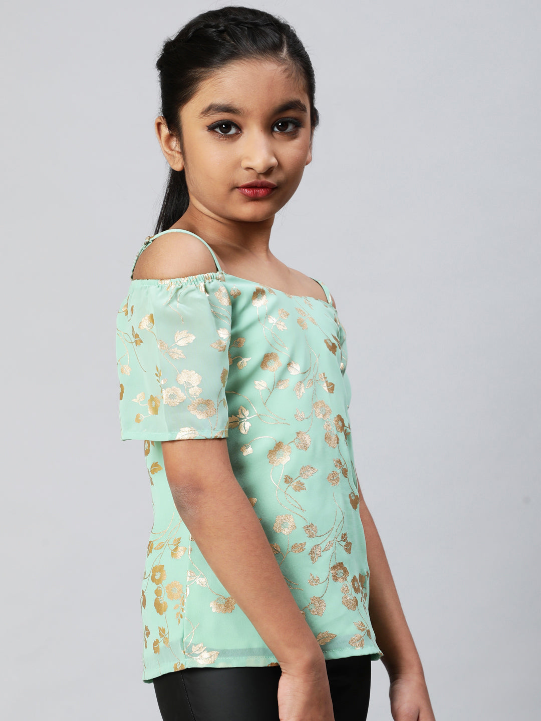 Sea Green Floral Print Top - Elganza