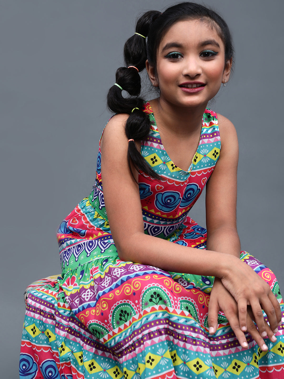 Multicolor Floral Print Tiered Maxi Dress