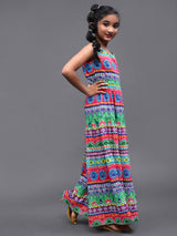 Multicolor Floral Print Tiered Maxi Dress
