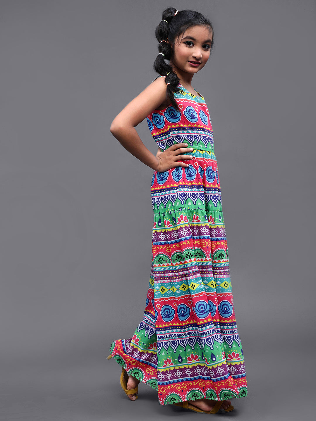 Multicolor Floral Print Tiered Maxi Dress