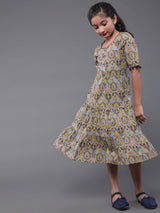 Beige Printed Tiered Dress