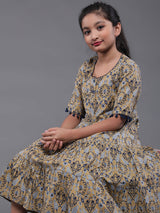 Beige Printed Tiered Dress