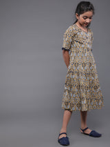 Beige Printed Tiered Dress