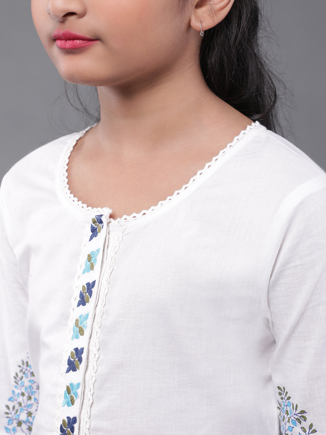White Block Printed Kurta Palazzo With Dupatta - Elganza