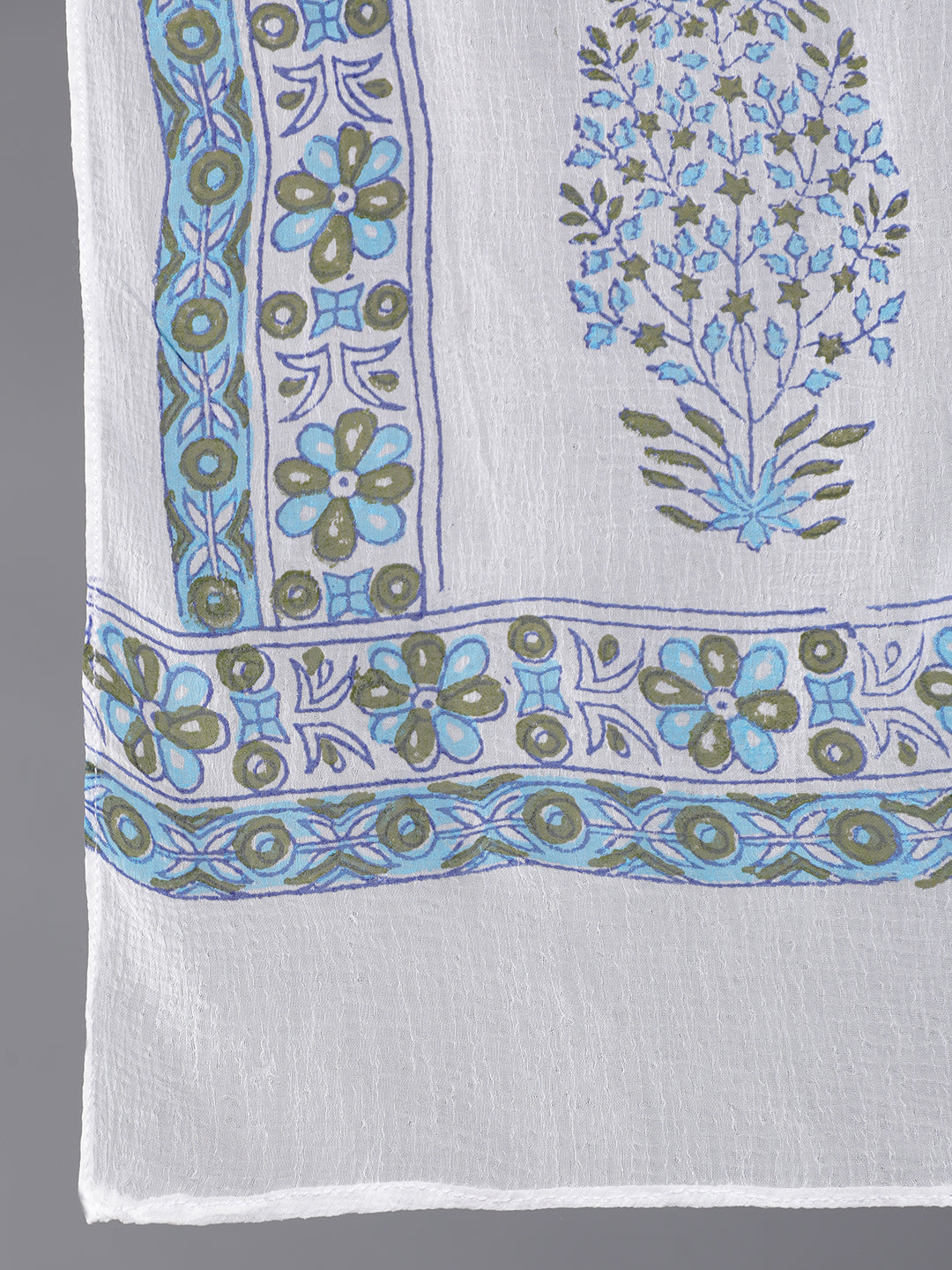 White Block Printed Kurta Palazzo With Dupatta - Elganza